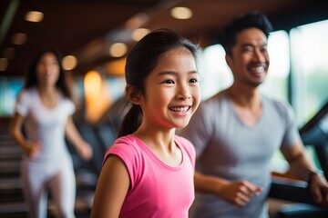 Happy Family Working Out Together in a Fitness Gym for a Fun and Healthy Lifestyle