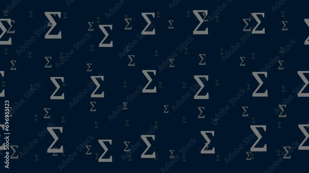 Poster sigma symbols float horizontally from left to right. parallax fly effect. floating symbols are locat