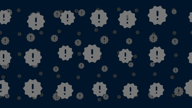Warning symbols float horizontally from left to right. Parallax fly effect. Floating symbols are located randomly. Seamless looped 4k animation on dark blue background