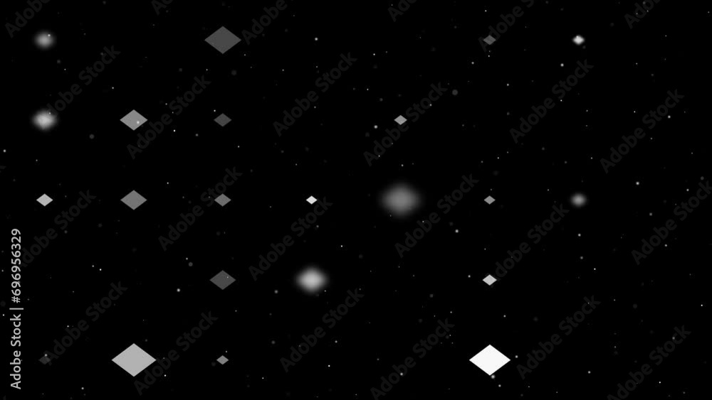 Poster template animation of evenly spaced rhombus symbols of different sizes and opacity. animation of tra