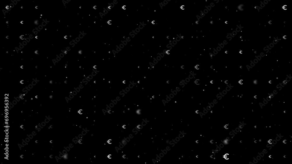 Poster template animation of evenly spaced euro symbols of different sizes and opacity. animation of transp