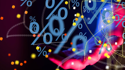 hand touches virtual percent icon