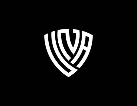 UNA creative letter shield logo design vector icon illustration