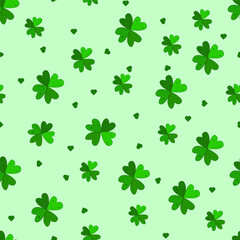 Clover pattern and banner. Patrick day background with vector four-leaf clover pattern background. Lucky green clover for Irish festival St Patrick s day. Vector green grass clover pattern background