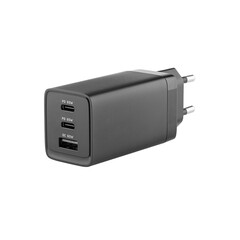 AC charger with USB and Type-C connector on isolated and white background, close-up