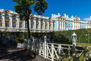 Pushkin, Russia - September 5, 2023: Catherine Palace is a rococo style palace located in the city...