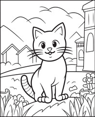 cute cat hand drawn coloring page illustration