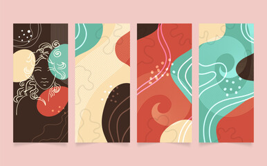 mid-century modern greece ancient woman story posts vector set