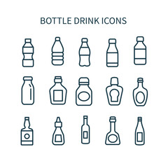 set of Different types of bottles line vector icons 