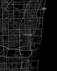 Fort Lauderdale Florida Map, Detailed Dark Map of Fort Lauderdale Florida - obrazy, fototapety, plakaty