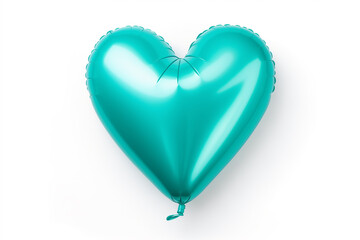 turquoise color metallic balloon inflatable festival, in form of heart symbol of love, isolated on white background