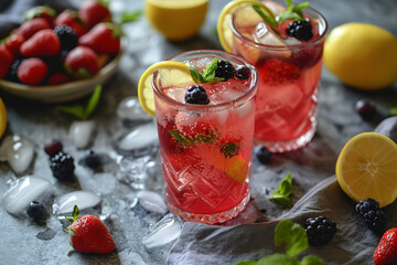 Berry lemonade, on a gray background