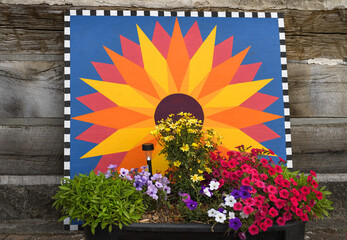 Barn Quilt and Flowers
