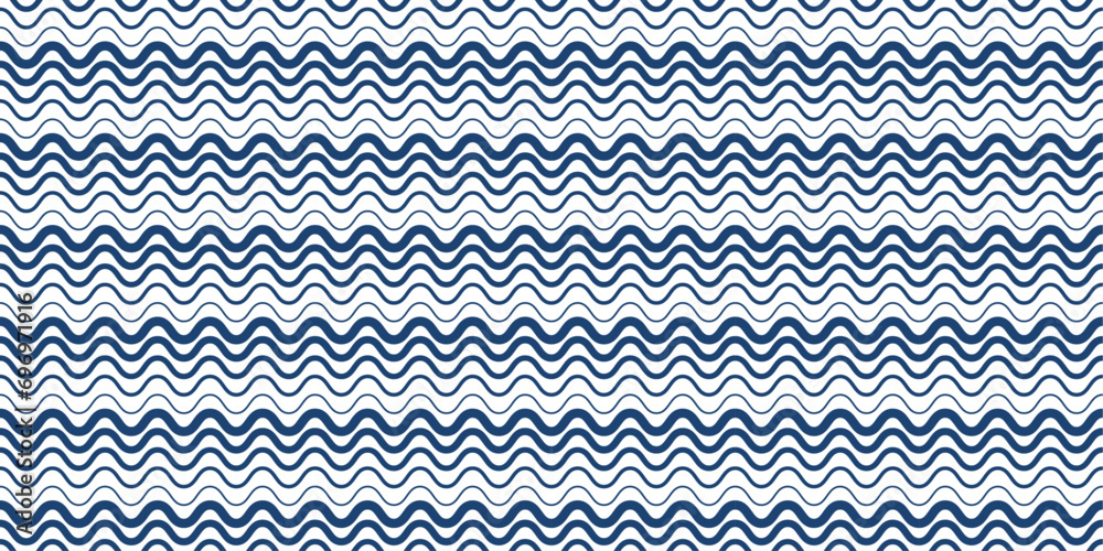 Poster Waves of different thicknesses. Vector pattern of wavy lines in blue.