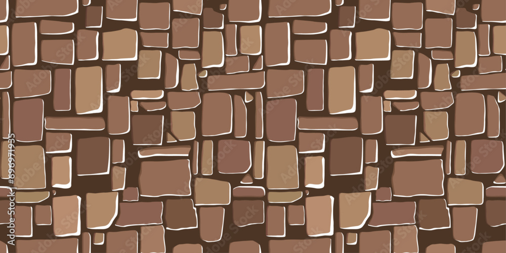 Poster vector illustration for ui game element. seamless stones pattern. brown stone wall.