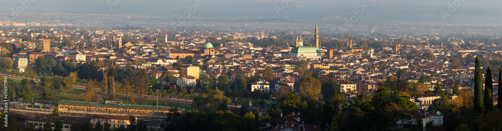 Poster panorama of vicenza in morning light wiht the basilica paladiana.