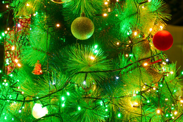 Christmas Tree decorations at home in the night during Christmas holidays