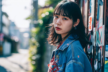 Fototapeta premium Asian young woman dressed in 90's clothing