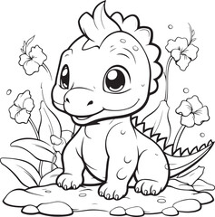 dinosaur coloring page outline illustration 
hand drawn outline illustration of cute dinosuar 