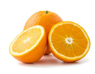 Orangen frucht aufgeschnitten isoliert auf weißen Hintergrund, Freisteller 