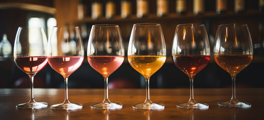 Visit a local winery or create a wine tasting experience at home with a variety of wines - obrazy, fototapety, plakaty