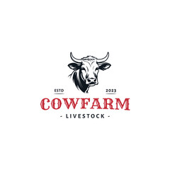 Cow Farm  Symbol Illustration,Livestock vintage logo with cow