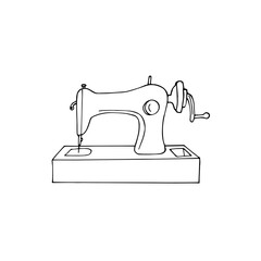 Vintage sewing machine. isolated on a white background.  Hand-drawn old sewing machine illustration.