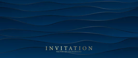 Fototapeten Dark blue elegant vector abstract background with waves and gold lines. Modern premium 3d gradient illustration for cover design, card, flyer, poster, luxe invite, prestigious voucher and invitation. © Maribor