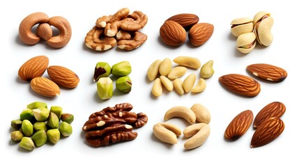 collection of various nuts on a white background. each one is shot separately