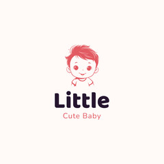 Cute little baby logo template. Curious baby girl vector illustration