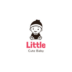 Cute little baby logo template. Curious baby girl vector illustration