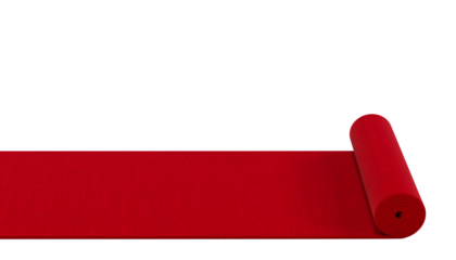 red carpet unrolling isolated on white. 3d render
