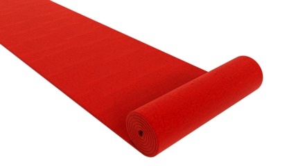 red carpet unrolling isolated on white.
