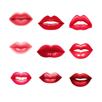 set of Lipstick kiss mark on white background