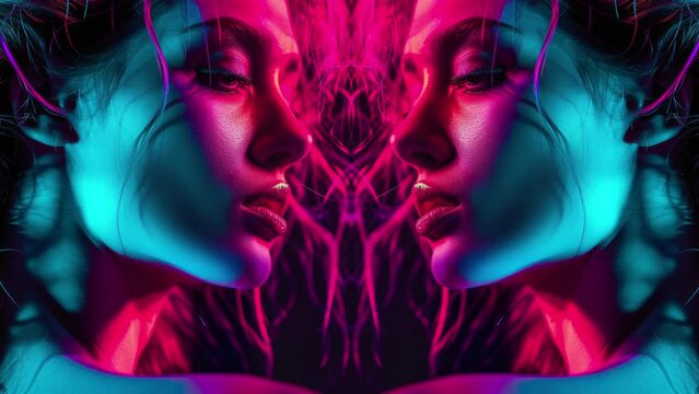 fashion beauty woman headshot in neon lighting made with generative AI