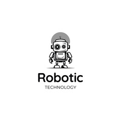 Cute smiling robot,robot logo, AI bot helper mascot character cartoon symbol business assistant