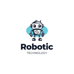 Cute smiling robot,robot logo, AI bot helper mascot character cartoon symbol business assistant