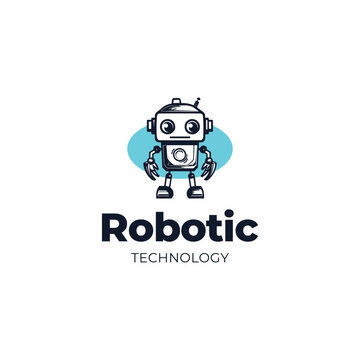 Cute smiling robot,robot logo, AI bot helper mascot character cartoon symbol business assistant