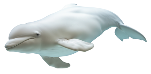 A swimming white beluga whale isolated on a transparent background