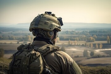 Soldier looking back battlefield