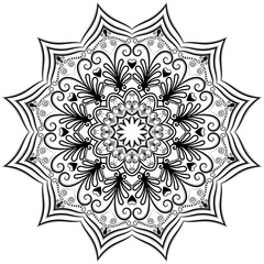 Flower Mandala. Vintage decorative elements. Oriental pattern, vector illustration. Islam, Arabic, Indian, moroccan,spain, turkish, pakistan, chinese, mystic, ottoman motifs. Coloring book page