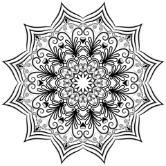 Flower Mandala. Vintage decorative elements. Oriental pattern, vector illustration. Islam, Arabic, Indian, moroccan,spain, turkish, pakistan, chinese, mystic, ottoman motifs. Coloring book page