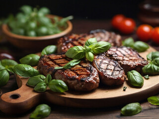 grilled meat with basil 