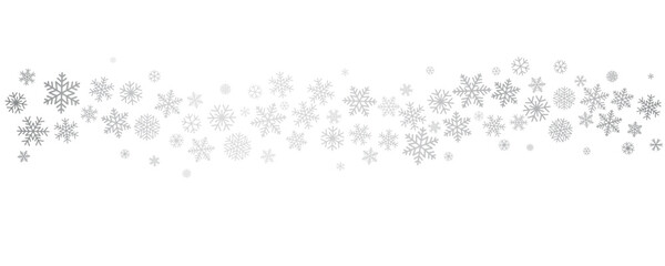 Christmas snowflakes background. Winter silver snow border decoration, greeting card. Noel subtle frame backdrop. Vector illustration - obrazy, fototapety, plakaty