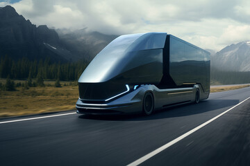 Naklejka premium Futuristic autonomous truck driving on the road