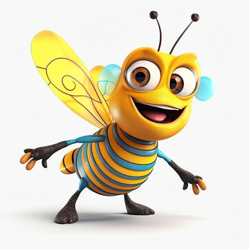 3D cartoon style Bee smiling and funny character