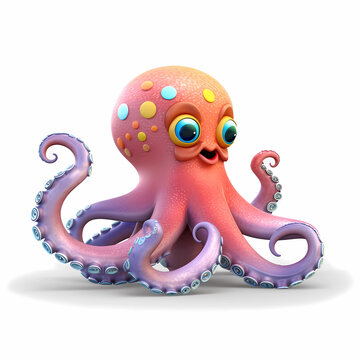 Cute funny cartoon 3d animals Octopus