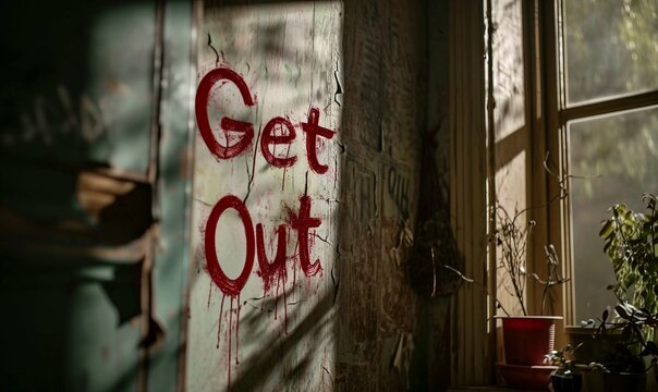 Get Out Written on a Wall in a Dirty Old House