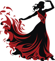 Flamenco Dancer with Flowing Dress Vector for Dance Studio Advertising - obrazy, fototapety, plakaty