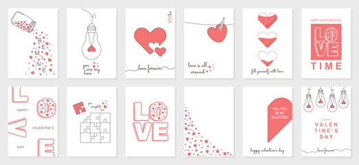 Valentine's day concept posters set. Big set valentine's cards. Romantic event celebration greeting cards. Cute love banners or greeting cards. Happy valentine design vector set. - obrazy, fototapety, plakaty